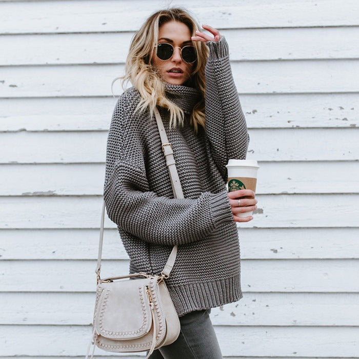 Femme Pull-over tricot surdimensionné avec col montant Chic und Stil