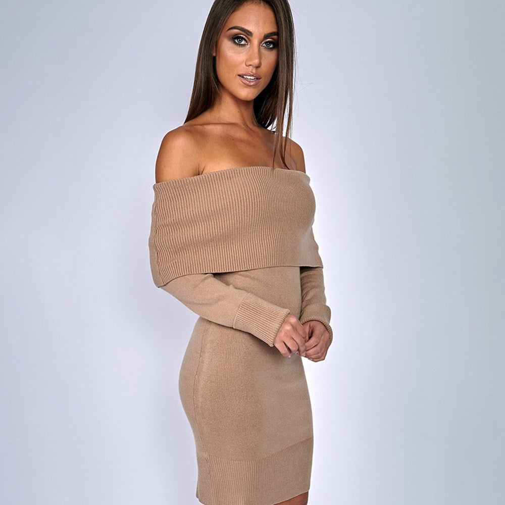 Robe en tricot épaules nues pour femmes avec manches longues Chic und Stil