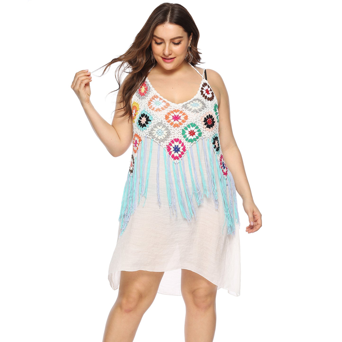 Robe tunique de plage à franges en crochet pour femmes Chic und Stil