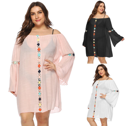 Robe surdimensionnée brodée pour femmes à épaules dénudées Chic und Stil