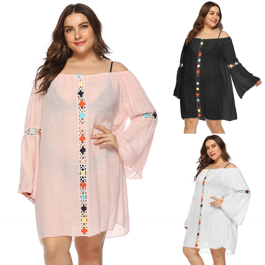 Robe surdimensionnée brodée pour femmes à épaules dénudées Chic und Stil