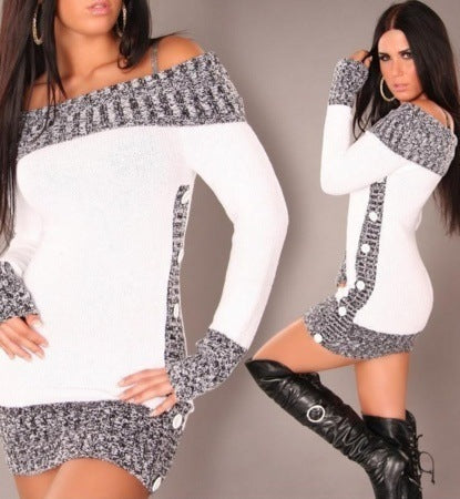 Dames Robe en tricot élégante avec décolleté dénudé et détails de boutons Chic und Stil