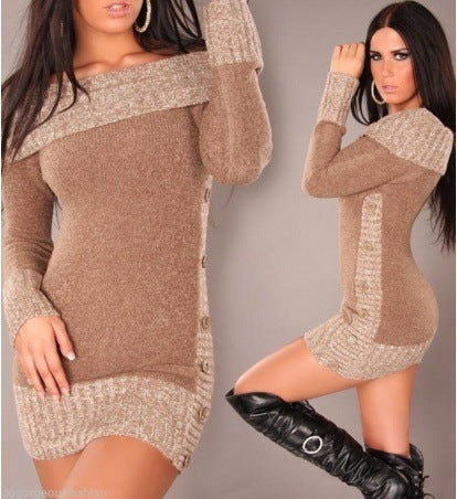 Dames Robe en tricot élégante avec décolleté dénudé et détails de boutons Chic und Stil