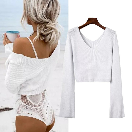 Pull élégant pour femmes, cropped, avec décolleté profond et jupe ajustée Chic und Stil