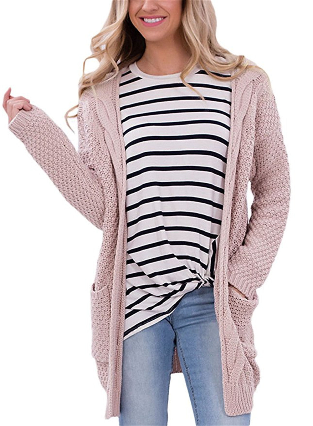 Dames Cardigan en tricot léger avec poches ouvertes et coupe décontractée Chic und Stil