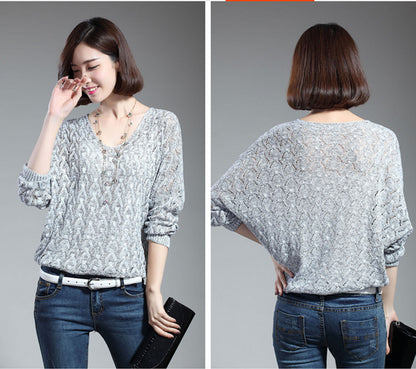 Pull-over en tricot pour femmes avec motif de trous décoratif et manches larges Chic und Stil