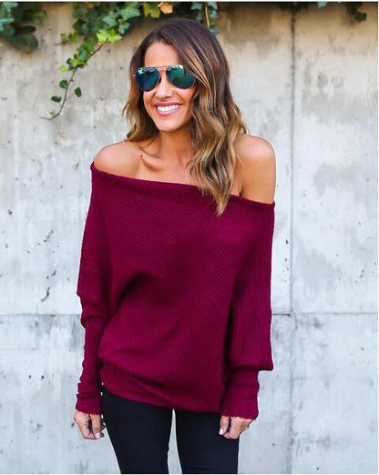 Pull-over décontracté pour femmes à épaule dénudée avec un design texturé et des manches larges Chic und Stil