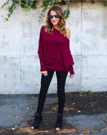 Pull-over décontracté pour femmes à épaule dénudée avec un design texturé et des manches larges Chic und Stil