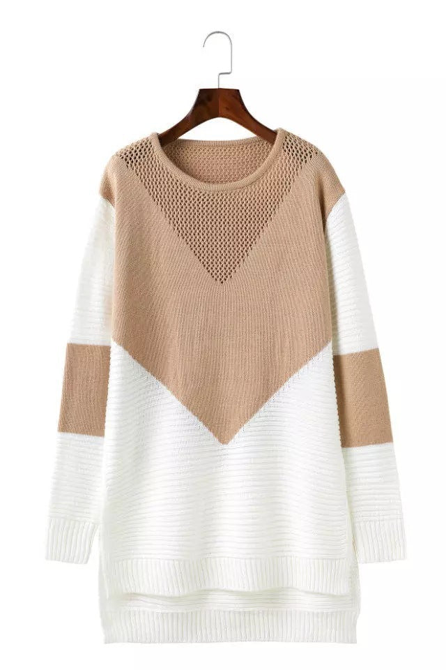 Pull en grosse maille pour femmes avec un design de blocs de couleurs moderne et un décolleté en V discret Chic und Stil