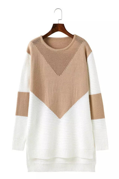 Pull en grosse maille pour femmes avec un design de blocs de couleurs moderne et un décolleté en V discret Chic und Stil