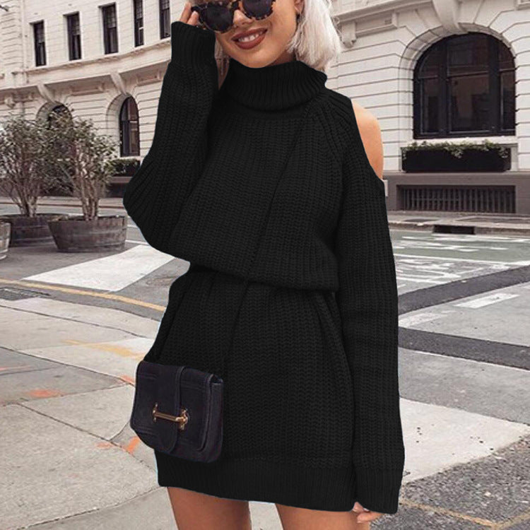 Dames Pull en tricot tendance à épaule dénudée et col montant Chic und Stil