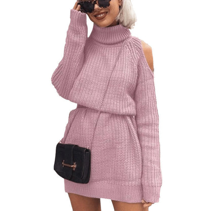 Robe en tricot pour femmes avec col roulé et épaules dénudées Chic und Stil