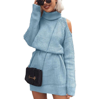Robe en tricot pour femmes avec col roulé et épaules dénudées Chic und Stil