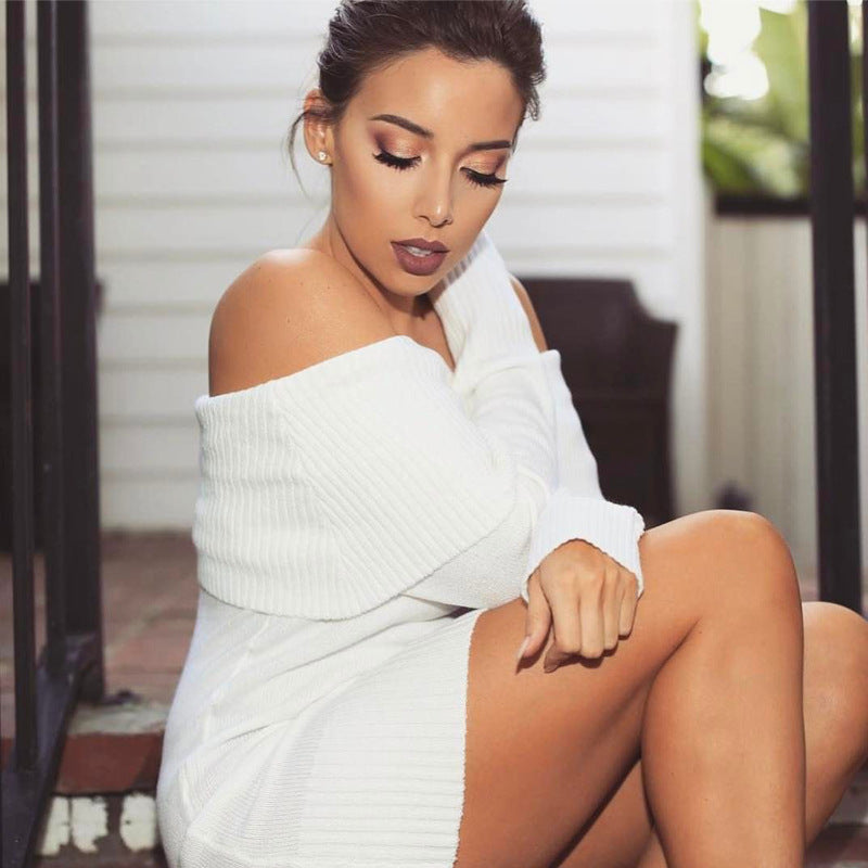 Robe en tricot off-shoulder pour femmes avec silhouette ajustée et structure côtelée Chic und Stil