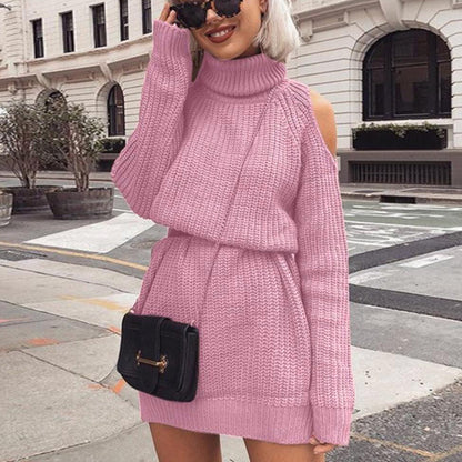 Robe en tricot pour femmes avec col haut et design sans épaules Chic und Stil