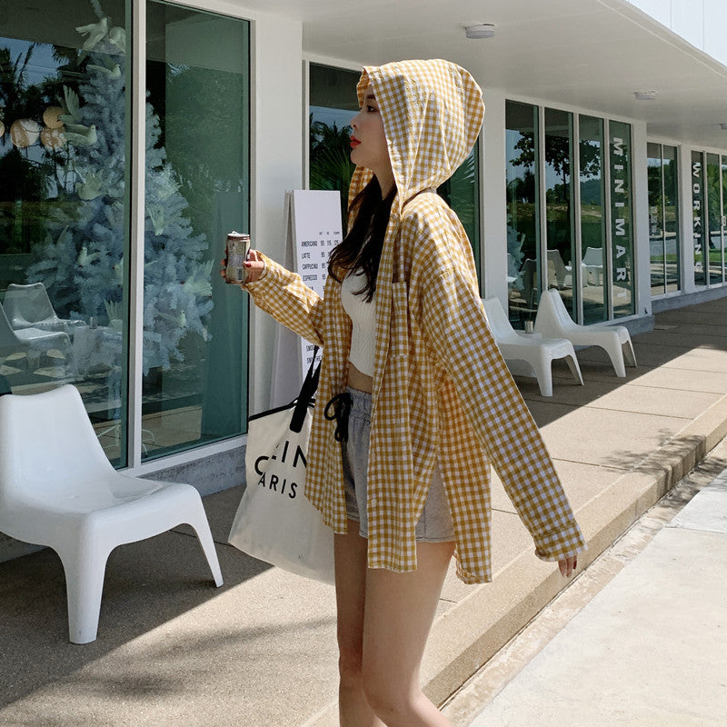 Blouse à carreaux décontractée pour femmes avec capuche Chic & Stil