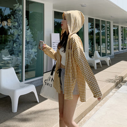 Blouse à carreaux décontractée pour femmes avec capuche Chic & Stil