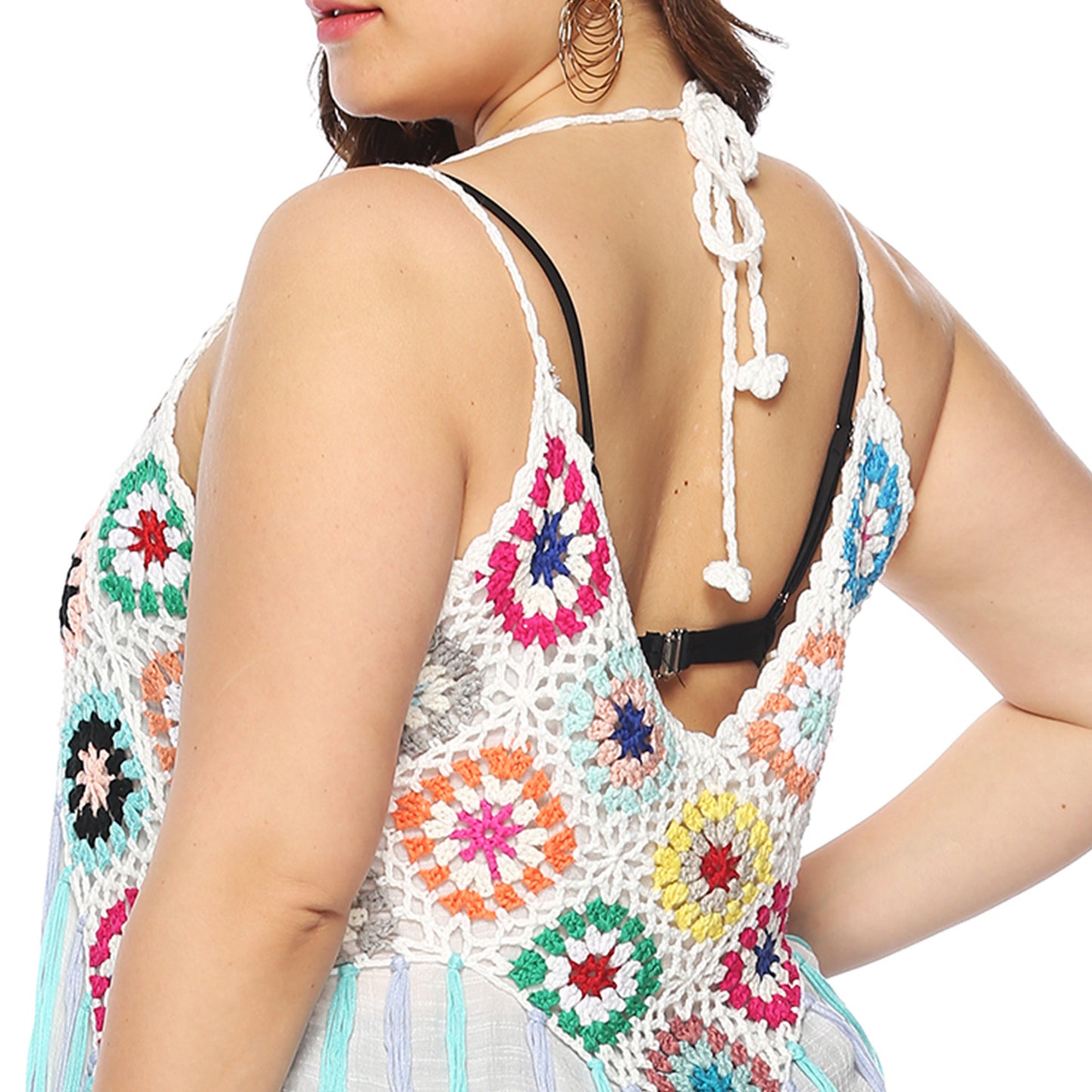 Robe tunique de plage à franges en crochet pour femmes Chic und Stil