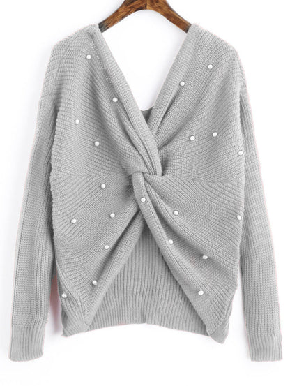 Pull femme en tricot avec détail torsadé et garniture en perles Chic und Stil