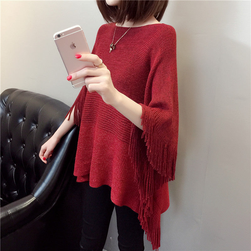Dame poncho en tricot avec franges et dégradé de couleur tendance Chic und Stil