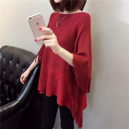 Dame poncho en tricot avec franges et dégradé de couleur tendance Chic und Stil