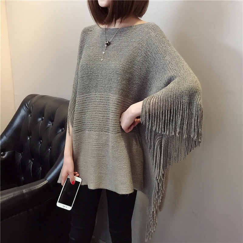 Dame poncho en tricot avec franges et dégradé de couleur tendance Chic und Stil