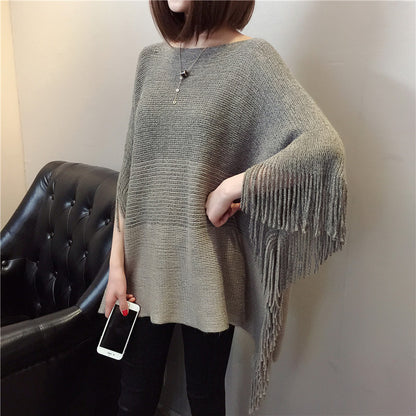 Dame poncho en tricot avec franges et dégradé de couleur tendance Chic und Stil