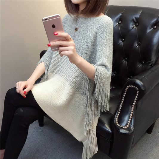 Dame poncho en tricot avec franges et dégradé de couleur tendance Chic und Stil