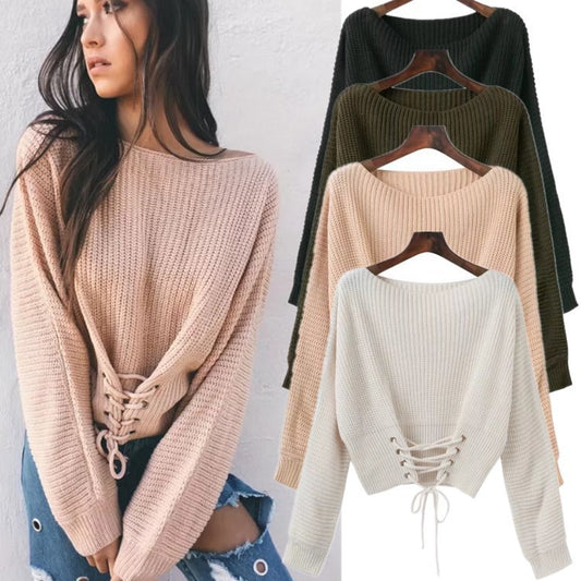 Pull-over en tricot court pour femmes avec détail lacé Chic und Stil
