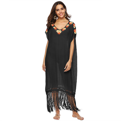 Femme Élégante Franges Tricot Couvrir Robe Chic und Stil