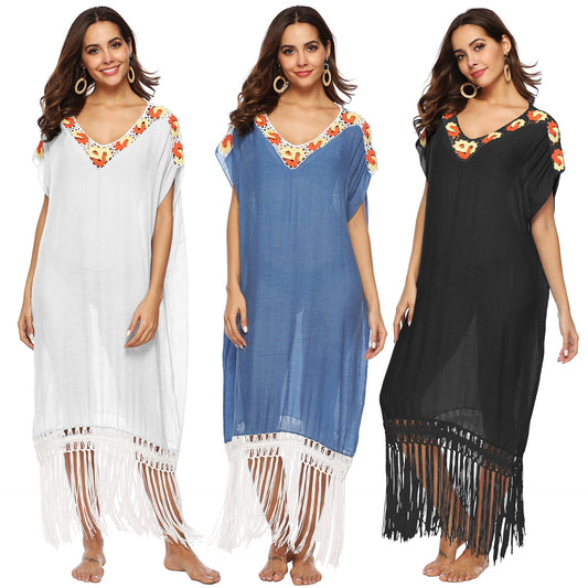 Femme Élégante Franges Tricot Couvrir Robe Chic und Stil