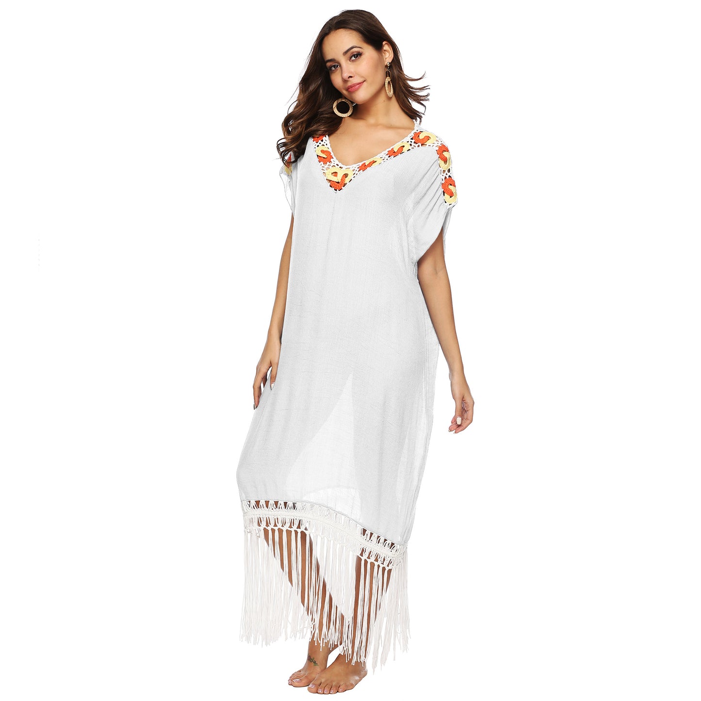 Femme Élégante Franges Tricot Couvrir Robe Chic und Stil
