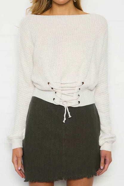 Pull-over court pour femmes avec lacets et coupe ample Chic und Stil