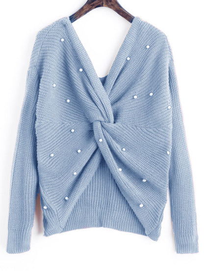 Pull femme en tricot avec détail torsadé et garniture en perles Chic und Stil