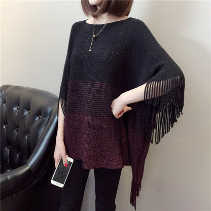 Dame poncho en tricot avec franges et dégradé de couleur tendance Chic und Stil