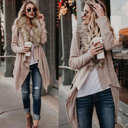 Dames Pull tricoté confortable avec col en fourrure luxueux et coupe asymétrique Chic und Stil