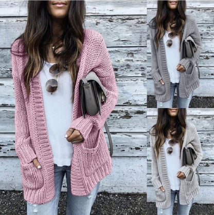 Cardigan dames en grosse maille avec poches plaquées et coupe décontractée Chic und Stil