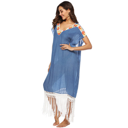Femme Élégante Franges Tricot Couvrir Robe Chic und Stil