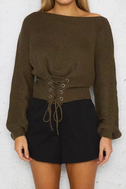 Pull-over court pour femmes avec lacets et coupe ample Chic und Stil