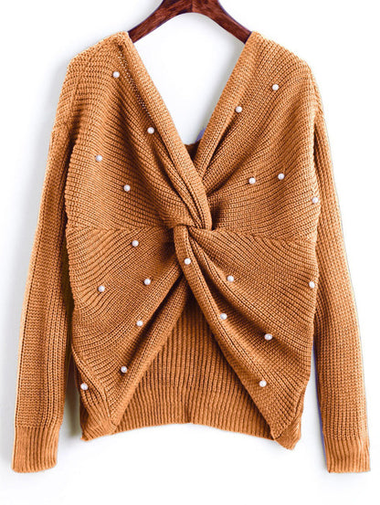 Pull femme en tricot avec détail torsadé et garniture en perles Chic und Stil