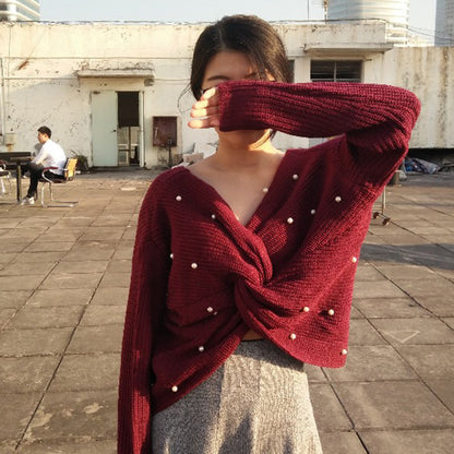 Pull en tricot à design drapé pour femmes avec des détails ornés de perles Chic und Still