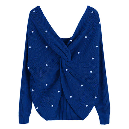Pull en tricot pour femmes avec un design asymétrique au dos et des éléments ornés de perles Chic und Stil