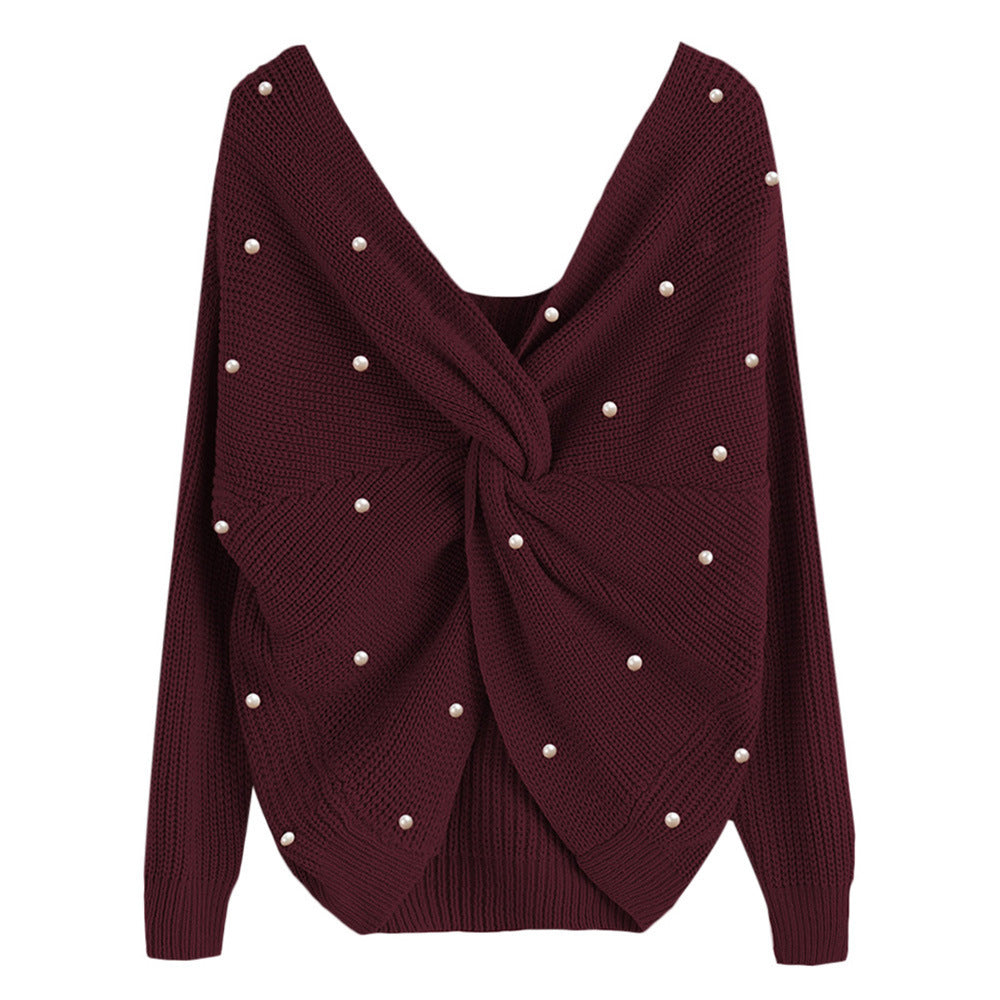Pull en tricot pour femmes avec un design asymétrique au dos et des éléments ornés de perles Chic und Stil