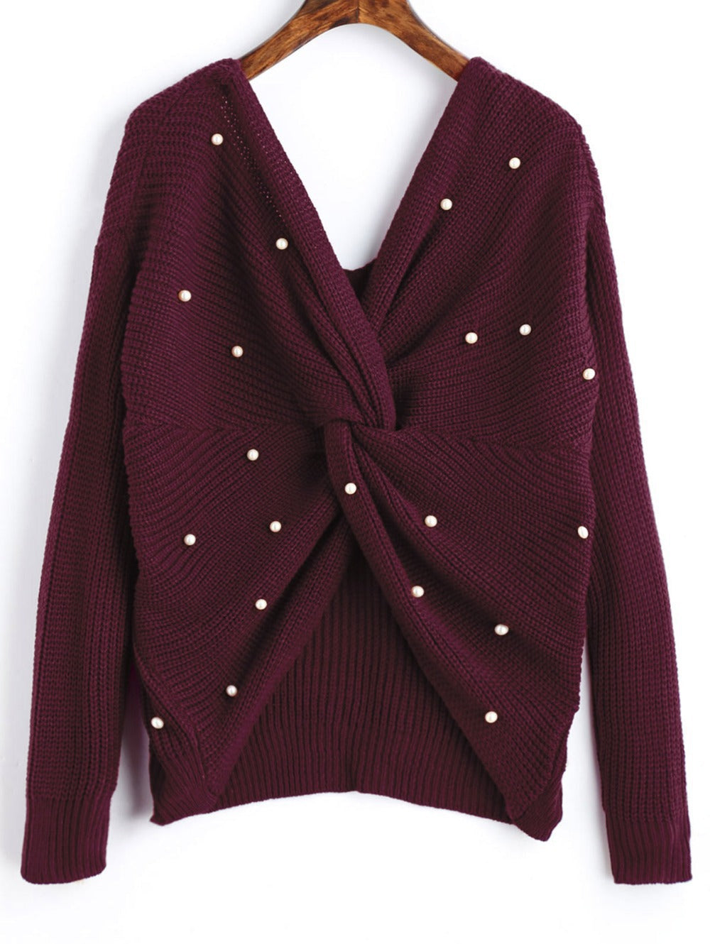 Pull en tricot pour femmes avec un design asymétrique au dos et des éléments ornés de perles Chic und Stil