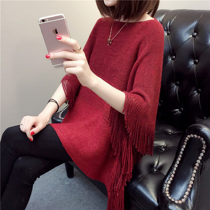 Dame poncho en tricot avec franges et dégradé de couleur tendance Chic und Stil