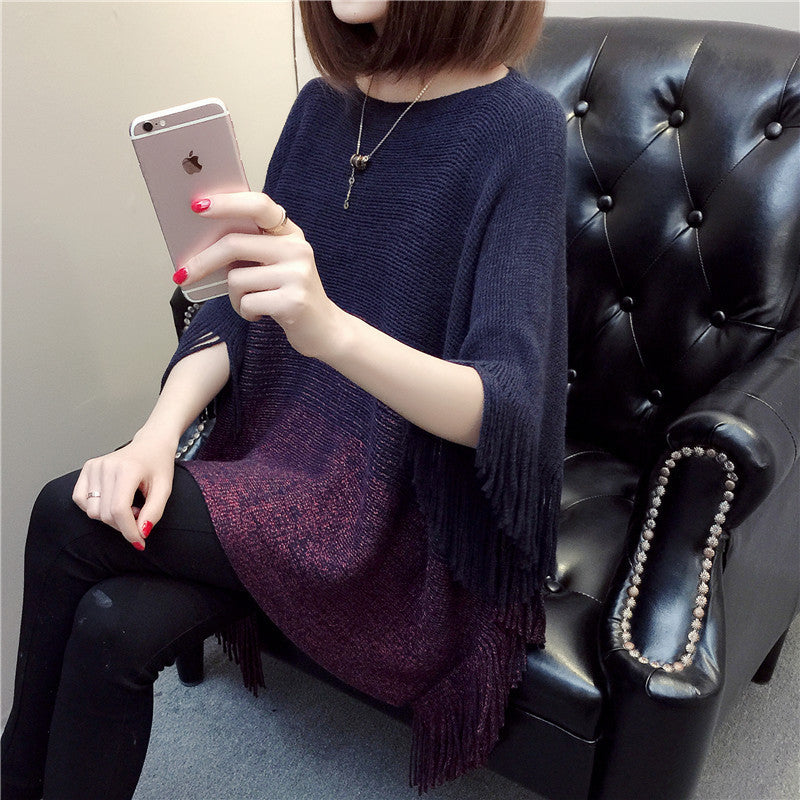 Dame poncho en tricot avec franges et dégradé de couleur tendance Chic und Stil