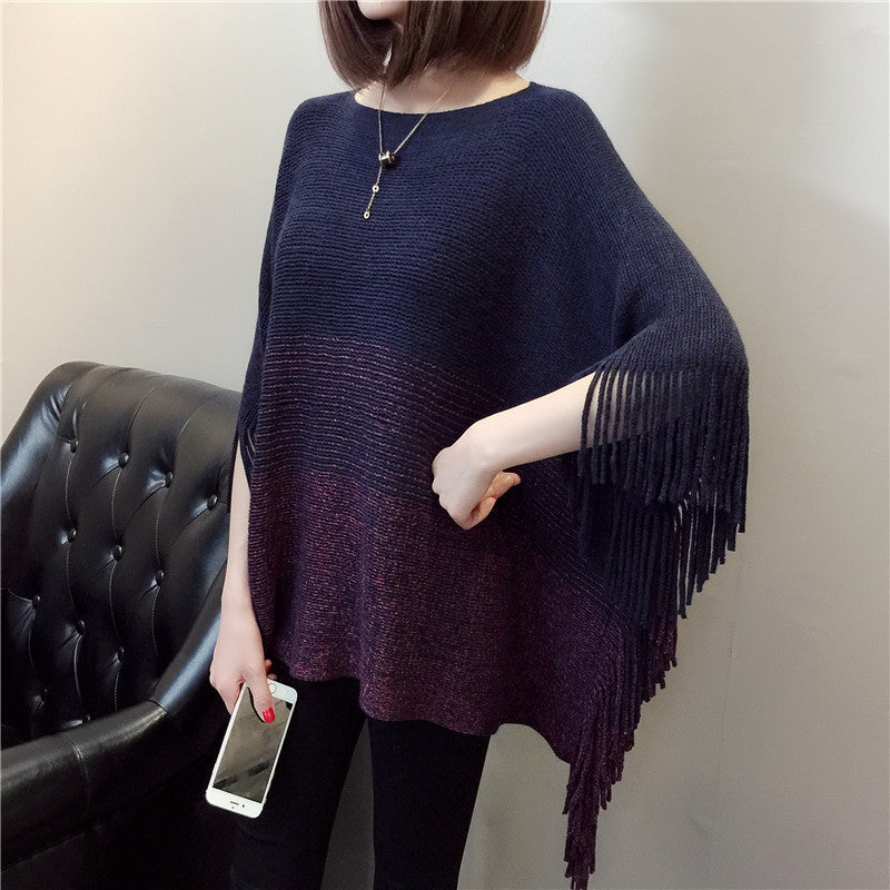 Dame poncho en tricot avec franges et dégradé de couleur tendance Chic und Stil