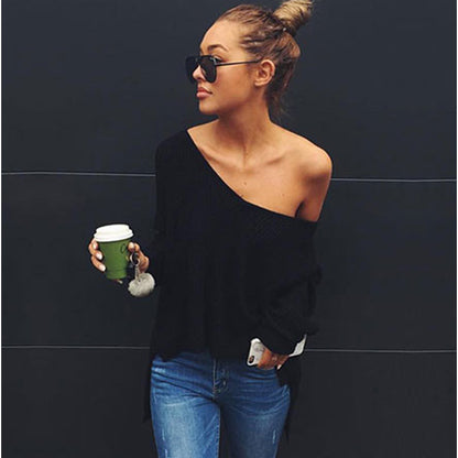 Pull-over oversized décontracté pour femmes avec coupe asymétrique et encolure ronde profonde Chic und Stil