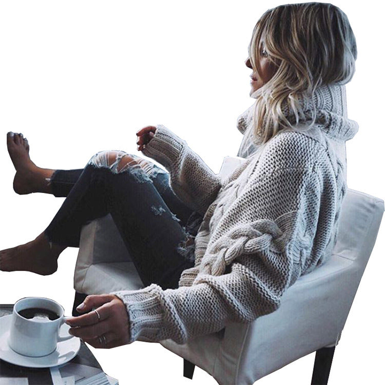 Pull-over en grosse maille pour femmes avec col haut et motif de tresse ludique Chic und Stil