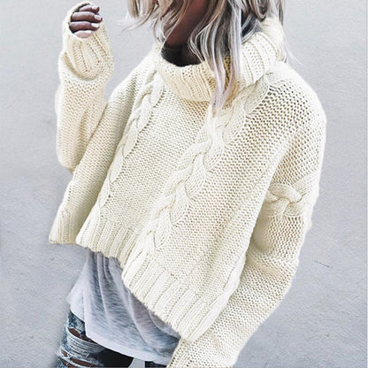Pull-over en grosse maille pour femmes avec col haut et motif de tresse ludique Chic und Stil